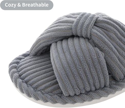 Cross Band Slippers For Women Indoor Corduroy Bow Open Toe Slippers Memory Foam Outdoor Shoes in Saudi Arabia