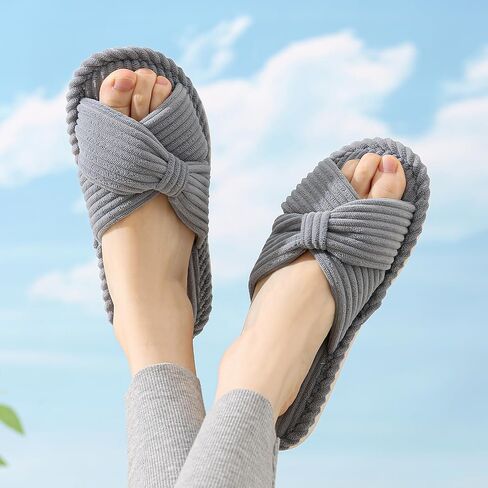 Cross Band Slippers For Women Indoor Corduroy Bow Open Toe Slippers Memory Foam Outdoor Shoes in Saudi Arabia