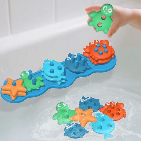 Suction Baby Bath Toys, Mold Free Silcone Shape Sorting & Stacking Bathub Toy, Sensory Toys & Best Gift for Toddlers 3 4 5 Early Learning Bathtub Fun (Geometry) in Saudi Arabia