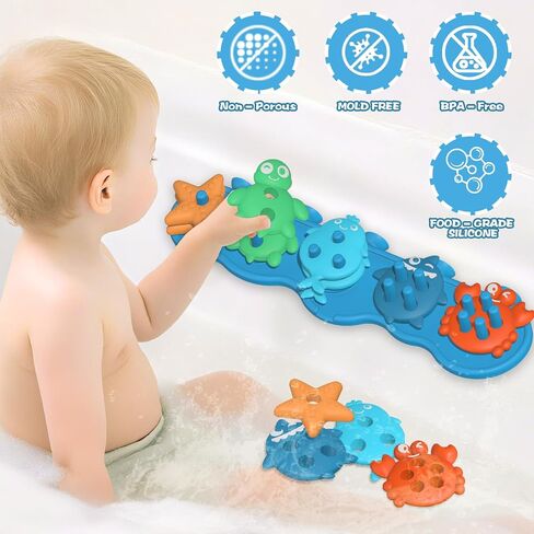 Suction Baby Bath Toys, Mold Free Silcone Shape Sorting & Stacking Bathub Toy, Sensory Toys & Best Gift for Toddlers 3 4 5 Early Learning Bathtub Fun (Geometry) in Saudi Arabia