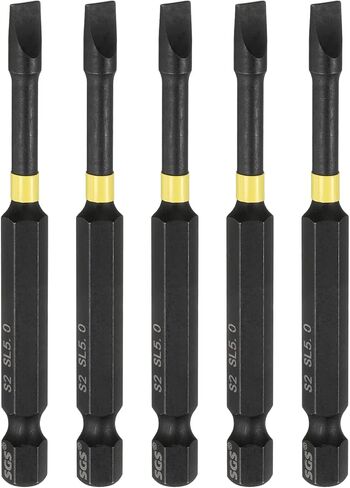 HARFINGTON 5pcs SL6 Slotted Impact Screwdriver Bits 6mm Slotted Tip 1/4" Hex Shank 75mm (3") Long Magnetic Flat Head Phosphated S2 Steel Screw Driver Drill Bits Electric Power Tool in Saudi Arabia