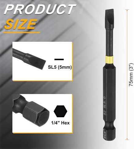 HARFINGTON 5pcs SL6 Slotted Impact Screwdriver Bits 6mm Slotted Tip 1/4" Hex Shank 75mm (3") Long Magnetic Flat Head Phosphated S2 Steel Screw Driver Drill Bits Electric Power Tool in Saudi Arabia