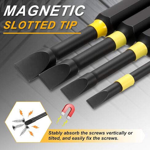 HARFINGTON 5pcs SL6 Slotted Impact Screwdriver Bits 6mm Slotted Tip 1/4" Hex Shank 75mm (3") Long Magnetic Flat Head Phosphated S2 Steel Screw Driver Drill Bits Electric Power Tool in Saudi Arabia