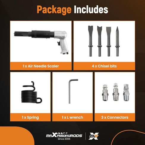 maXpeedingrods Air Needle Scaler with Hammer Chisel Kit, 4500 BPM Pneumatic Needle Gun for Metalworks, Rust, Weld & Paint Remover, Pistol Grip Metal Scraper Air Compressor Accessories in Saudi Arabia