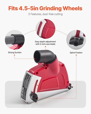 VEVOR Cutting Dust Shroud for Angle Grinders, Universal 4-5 in Angle Grinder Dust Shroud with 6 Clamping Washers, Adjustable Cutting Depth, Connect to Vacuum Cleaner, for Wood Concrete Wall Stone in Saudi Arabia