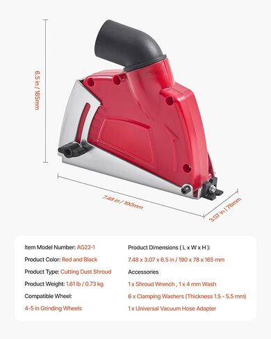 VEVOR Cutting Dust Shroud for Angle Grinders, Universal 4-5 in Angle Grinder Dust Shroud with 6 Clamping Washers, Adjustable Cutting Depth, Connect to Vacuum Cleaner, for Wood Concrete Wall Stone in Saudi Arabia