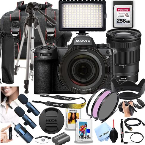Nikon Z6III Mirrorless Digital Camera 24.5MP, Z 24-120mm f/4 S Lens +256GB CFexpress Memory, Wireless Microphones, LED Light, Filters, Case, Tripod, and More (Content Creator Bundle) (Renewed) in Saudi Arabia