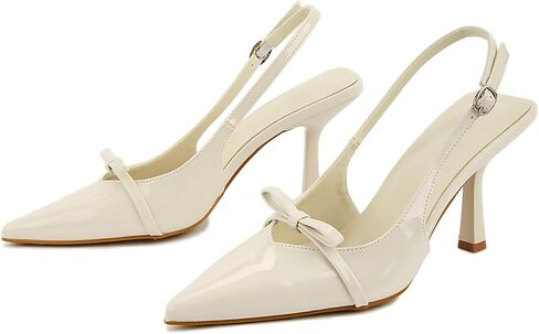 Women's Bow Stilettos Slingback Pumps with Back Buckle Patent Leather Pointed Closed Toe Kitten High Heels Sexy Dress High Heel Sandals for Working Party Prom in Kuwait