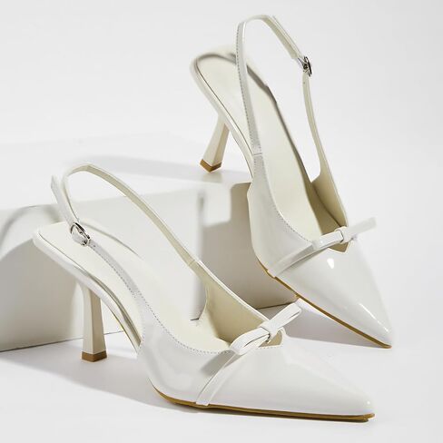 Women's Bow Stilettos Slingback Pumps with Back Buckle Patent Leather Pointed Closed Toe Kitten High Heels Sexy Dress High Heel Sandals for Working Party Prom in Kuwait