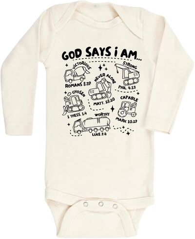 تي شيرت God Says I Am Baby Construction لطيف للأطفال والرضع - ملابس مضحكة للفتيات والأولاد لحفلة استقبال المولود الجديد in Kuwait