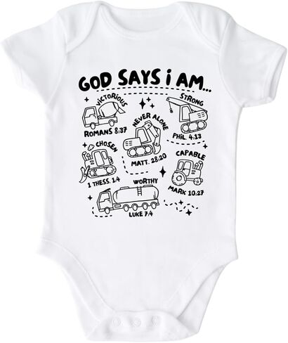 تي شيرت God Says I Am Baby Construction لطيف للأطفال والرضع - ملابس مضحكة للفتيات والأولاد لحفلة استقبال المولود الجديد in Kuwait