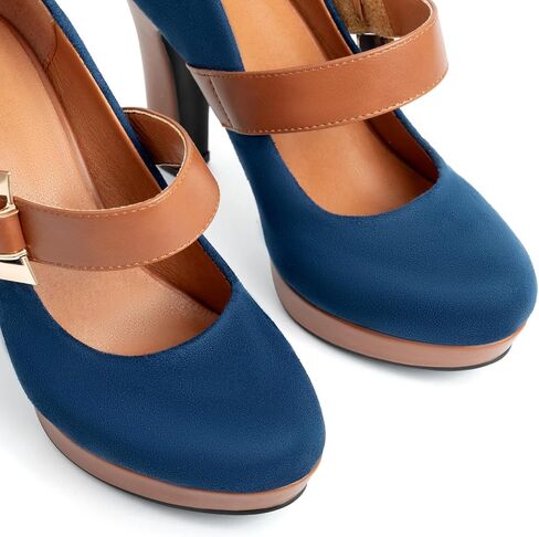 Women's Platform Mary Jane Heels Closed Round Toe Chunky High Heel Pumps Dress Shoes Buckle Strap Business Casual Heeled Pump for Wedding Work Party in Saudi Arabia