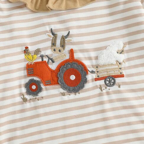 Baby Girl Bubble Romper Strawberry Embroidery Stripe Long Sleeve Ruffled Crewneck Jumpsuit Cute Fall Clothes in Saudi Arabia