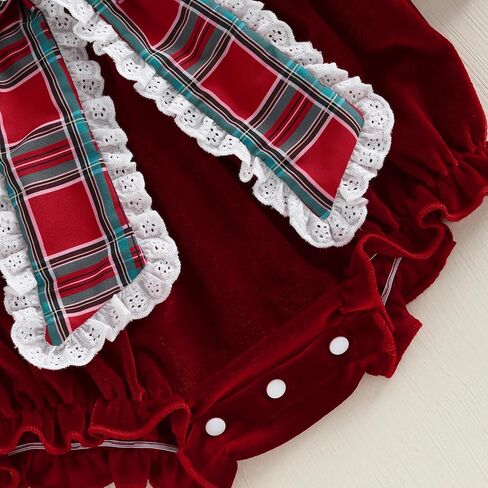 Infant Newborn Baby Girl Christmas Outfit Lace Plaid Bow Romper Bubble Velvet Bodysuit Xmas Clothes Winter One Piece in Saudi Arabia