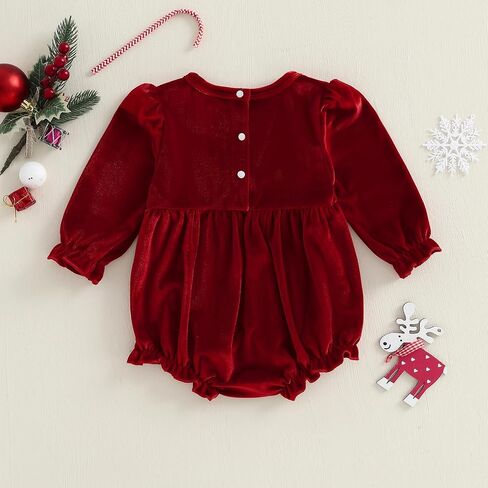 Infant Newborn Baby Girl Christmas Outfit Lace Plaid Bow Romper Bubble Velvet Bodysuit Xmas Clothes Winter One Piece in Saudi Arabia