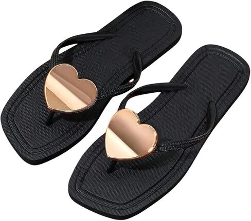 GORGLITTER Women's Heart Flip Flops Square Toe Thong Flat Sandals Cute Beach Casual Vacation Slides in Saudi Arabia