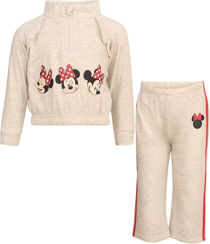 Magic Threadz Disney Clothes Baby Girls Quarter-Zip Fleece Pullover & Pants Set – Minnie Mouse, Marie & Stitch (12M–24M) in Saudi Arabia