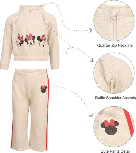 Magic Threadz Disney Clothes Baby Girls Quarter-Zip Fleece Pullover & Pants Set – Minnie Mouse, Marie & Stitch (12M–24M) in Saudi Arabia
