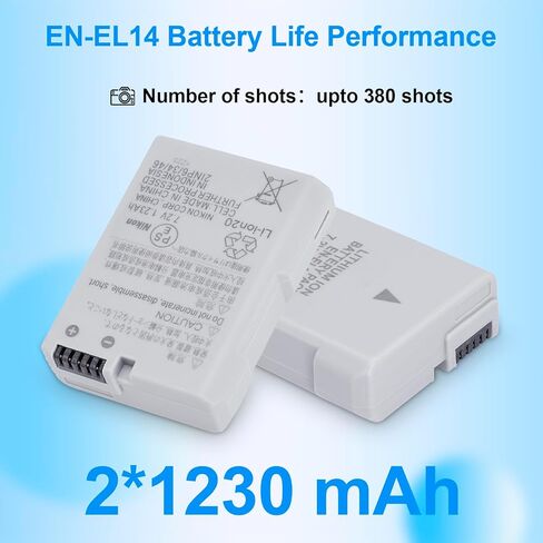 بطارية EN-EL14 EN-EL14A 2 حزمة 1230 مللي أمبير مع MH 24 شاحن سريع لنيكون D3100 D3200 D3300 D3400 D3500 D5100 D5200 D5300 D5500 D5600 P7000 P7100 P7700 P7800 سلك إمداد طاقة الكاميرا in Saudi Arabia