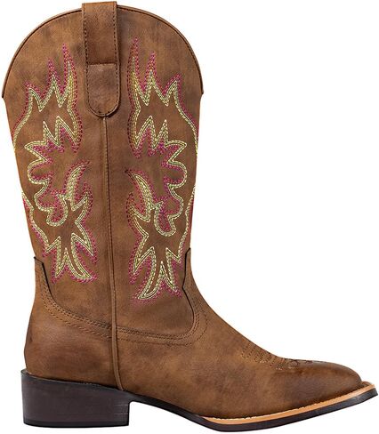 Cowboy Cowgirl Boots for Women Square Toe Embroidery Stitched Wide Calf Mid Shaft- Western Chunky Heel Fashion Boots for Party Country Concert in Saudi Arabia