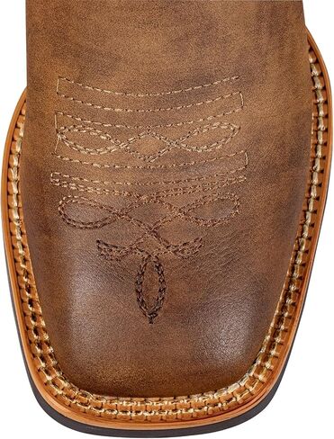 Cowboy Cowgirl Boots for Women Square Toe Embroidery Stitched Wide Calf Mid Shaft- Western Chunky Heel Fashion Boots for Party Country Concert in Saudi Arabia
