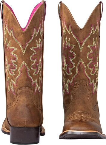 Cowboy Cowgirl Boots for Women Square Toe Embroidery Stitched Wide Calf Mid Shaft- Western Chunky Heel Fashion Boots for Party Country Concert in Saudi Arabia