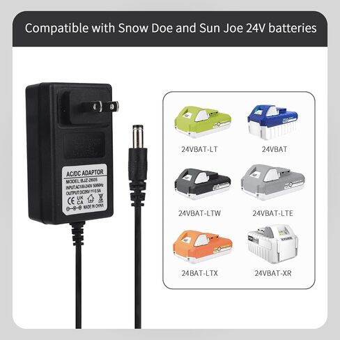 شاحن بطارية ليثيوم 24 فولت لـ Snow Joe & Sun Joe، شاحن سريع 24 فولت Sunjoe متوافق مع بطاريات سلسلة iBAT24 24VBAT 24VBAT-LTE سلك محول الطاقة in Kuwait