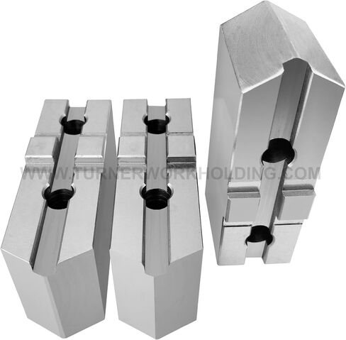 Turner 8" CNC Lathe Power Chuck Steel Soft Jaws, American Standard Tongue & Groove type, Pointed, 2.0" height, 3 Pcs- By Turner Workholding, LLC in Saudi Arabia