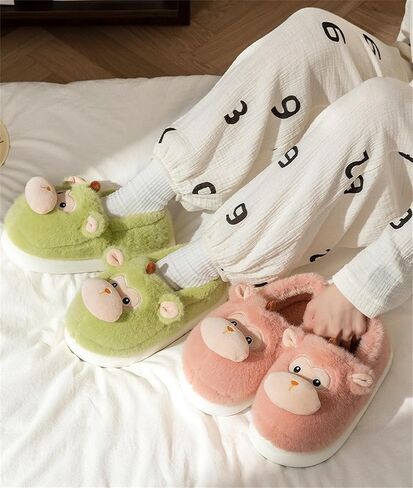 Animal Slippers for Women Cute Monkey Home Fluffy Warm Winter Indoor Men Shoes in Saudi Arabia