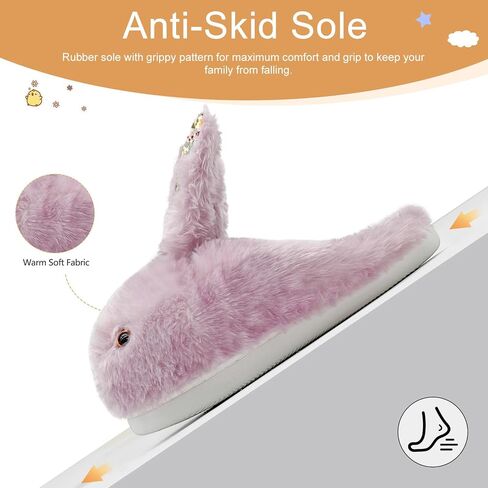 Women's Fluffy Rabbit Slippers with Floral Ears Plush Bunny Bedroom House Shoes Plus Size Adult Cotton Cute Indoor Winter Non Slip Animal Slipper for Men Girls Youth in Saudi Arabia