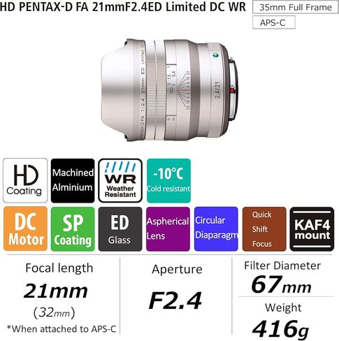 Pentax FA 21mmF2.4ED Limited DC WR Black Ultra-Wide-Angle Single Focus Lens [for use with Full Frame DSLR ] Limited, machined Aluminum Barrel, (28040) in Saudi Arabia