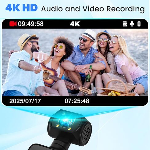 كاميرا الجسم بدقة 4K مع دعم WiFi للرؤية الليلية وعدسة قابلة للدوران 180 درجة كاميرا جيب صغيرة يمكن ارتداؤها كاميرا جيب فيديو وصوت للرياضة الخارجية والدراجة والسفر الشخصي المدني (64 جيجابايت) in Kuwait