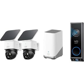 eufy Security SoloCam S340 طقم كاميرتين (HomeBase S380) مع جرس باب بالفيديو E340 (يعمل بالبطارية)، كاميرا أمان تعمل بالطاقة الشمسية، لا توجد نقاط عمياء، لا رسوم شهرية in Kuwait