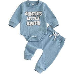 Baby Boy Outfit Letters Embroidered Baby Sweatshirt Romper Waffle Pants Set Infant Boy Fall Winter Outfits in Saudi Arabia