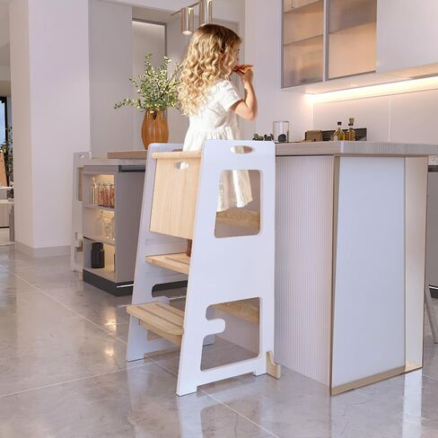 Toddler Tower,Height-Adjustable Step Stool with Sliding Safety Door,Easy to Adjust Height,Suitable for Kids from 18 Months to 5 Years Old,Anti-tilt Kitchen Step Stool with Safety Feet-White in Saudi Arabia