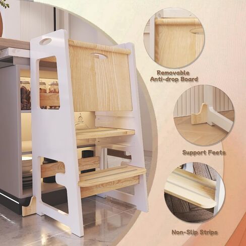 Toddler Tower,Height-Adjustable Step Stool with Sliding Safety Door,Easy to Adjust Height,Suitable for Kids from 18 Months to 5 Years Old,Anti-tilt Kitchen Step Stool with Safety Feet-White in Saudi Arabia