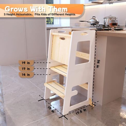 Toddler Tower,Height-Adjustable Step Stool with Sliding Safety Door,Easy to Adjust Height,Suitable for Kids from 18 Months to 5 Years Old,Anti-tilt Kitchen Step Stool with Safety Feet-White in Saudi Arabia