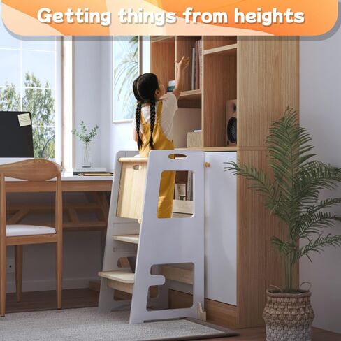 Toddler Tower,Height-Adjustable Step Stool with Sliding Safety Door,Easy to Adjust Height,Suitable for Kids from 18 Months to 5 Years Old,Anti-tilt Kitchen Step Stool with Safety Feet-White in Saudi Arabia