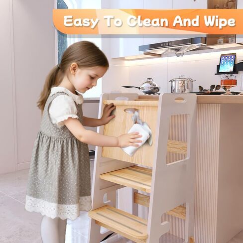 Toddler Tower,Height-Adjustable Step Stool with Sliding Safety Door,Easy to Adjust Height,Suitable for Kids from 18 Months to 5 Years Old,Anti-tilt Kitchen Step Stool with Safety Feet-White in Saudi Arabia