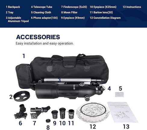 Telescopes for Adults Astronomy, High Power 16-133X Moonshot Monocular Beginner Telescope, Astronomical Telescope with High Stand Storage Bag, with Phone Stand in Saudi Arabia