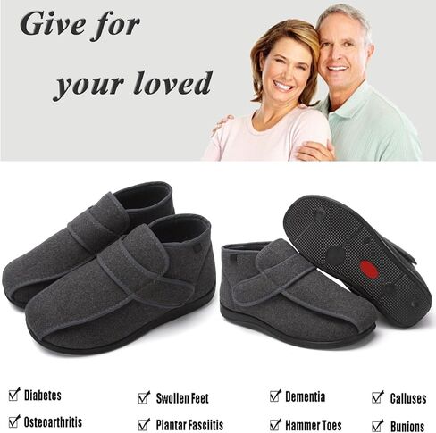 Large Diabetic Shoes for Women Men Wide Slippers with Adjustable Closure, Comfortable Warm Plush Indoor Outdoor Walking Shoes for Swollen Feet in Saudi Arabia