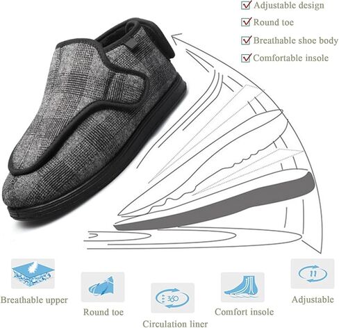 Large Diabetic Shoes for Women Men Wide Slippers with Adjustable Closure, Comfortable Warm Plush Indoor Outdoor Walking Shoes for Swollen Feet in Saudi Arabia