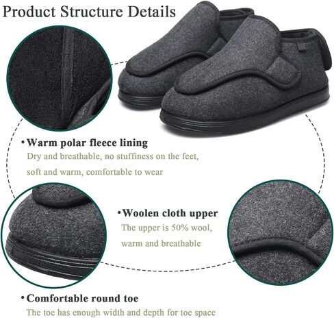 Large Diabetic Shoes for Women Men Wide Slippers with Adjustable Closure, Comfortable Warm Plush Indoor Outdoor Walking Shoes for Swollen Feet in Saudi Arabia