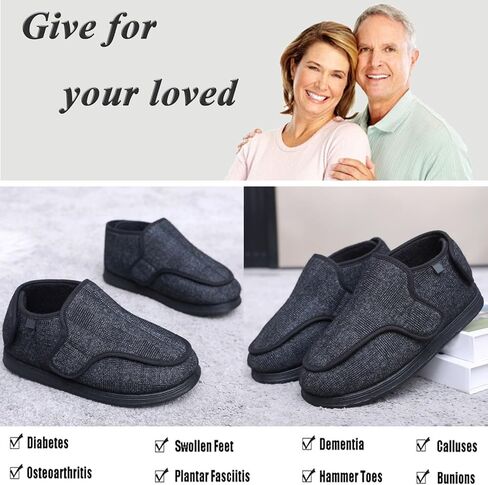 Large Diabetic Shoes for Women Men Wide Slippers with Adjustable Closure, Comfortable Warm Plush Indoor Outdoor Walking Shoes for Swollen Feet in Saudi Arabia
