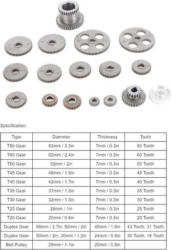 18Pcs Lathe Gear Kit - Metal Exchange Gears Set with Duplex Gears and Motor Belt Pulley for Mini Lathe, HT250 Gray Iron in Saudi Arabia