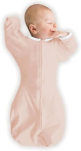 كيس قماط عضوي انتقالي من SwaddleDesigns، قماط للأذرع بأكمام نصف طول وأساور قفازات، متوسط، 3-6 أشهر، 14-21 رطل، الجاديت الناعم in Kuwait