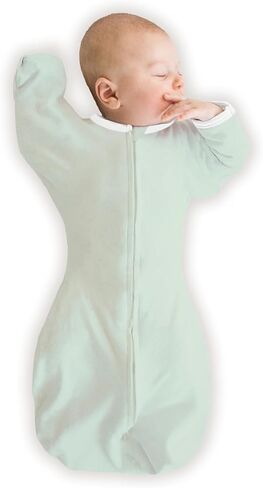 كيس قماط عضوي انتقالي من SwaddleDesigns، قماط للأذرع بأكمام نصف طول وأساور قفازات، متوسط، 3-6 أشهر، 14-21 رطل، الجاديت الناعم in Kuwait