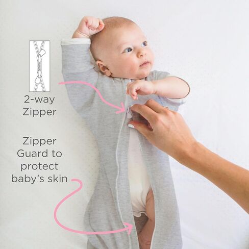 كيس قماط عضوي انتقالي من SwaddleDesigns، قماط للأذرع بأكمام نصف طول وأساور قفازات، متوسط، 3-6 أشهر، 14-21 رطل، الجاديت الناعم in Kuwait