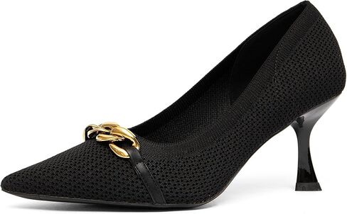 NEWBELLA Mousse FIT Women's Knitted Pointed Toe Stiletto Heels - Stiletto Dress Pumps with Chain Strap Detail, Comfortable Formal Shoes in Saudi Arabia