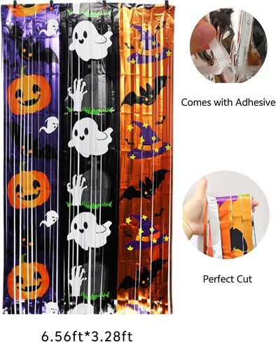 Halloween Party Decorations,Foil Fringe Curtain Set, 2 Pack, 3.3x6.6ft, Halloween Photo Backdrop Streamers Party Supplies, with Ghost Pumpkin Pattern in Saudi Arabia